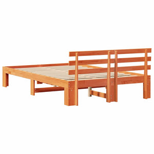 Sängram med huvudgavel Vaxbrun 135 x 190 cm Massiv furu