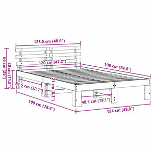 Sängram med huvudgavel Naturfärg 120 x 190 cm Massiv furu