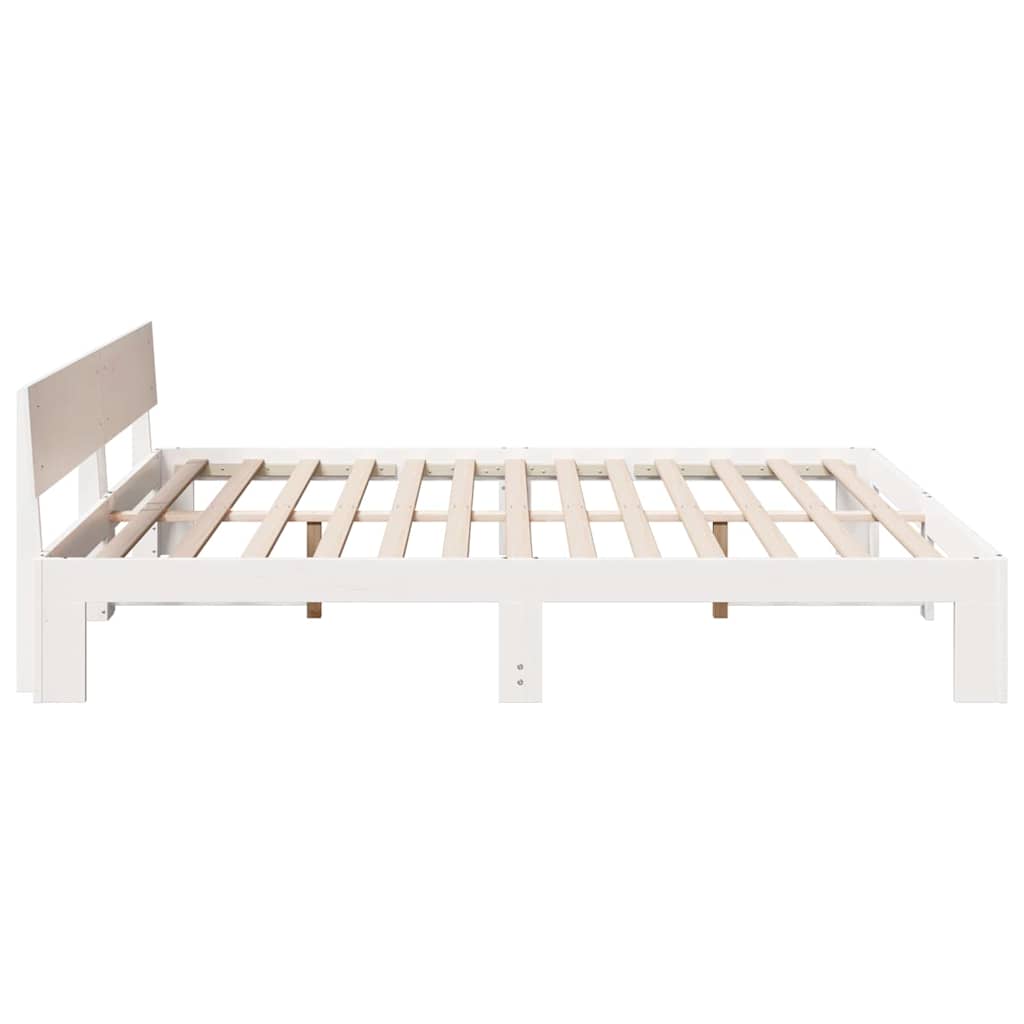 Sängram med huvudgavel Vit 200 x 200 cm Massiv furu
