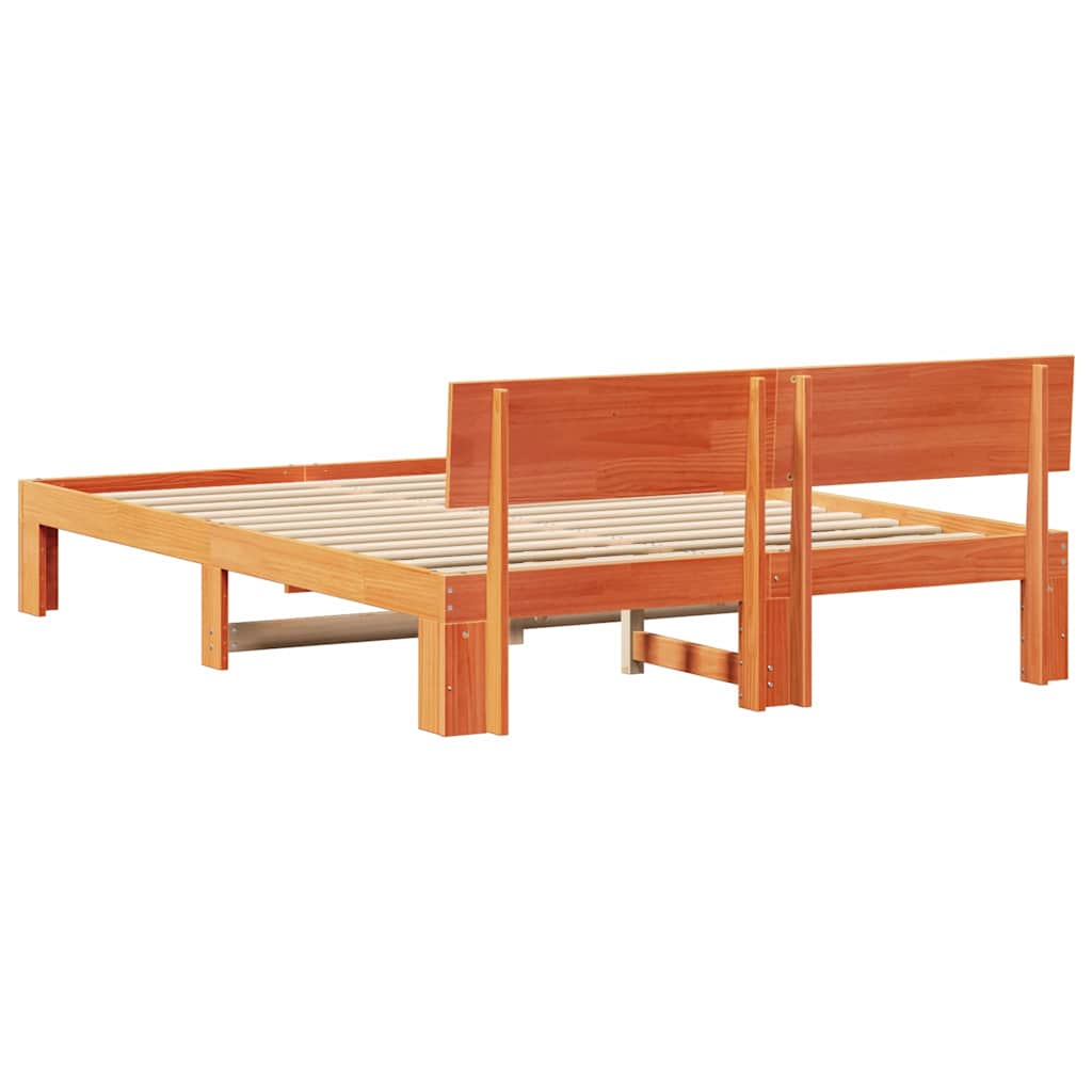 Sängram med huvudgavel Vaxbrun 160 x 200 cm Massiv furu