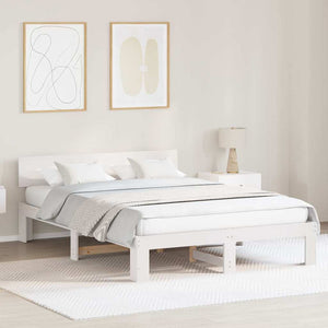 Sängram med huvudgavel Vit 150 x 200 cm Massiv furu