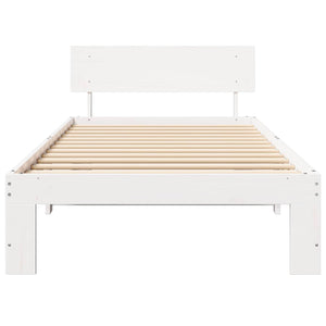 Sängram med huvudgavel Vit 90 x 200 cm Massiv furu