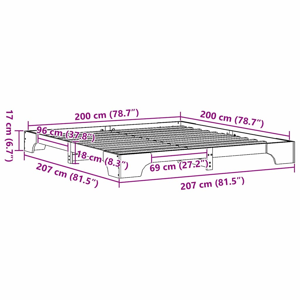 Sängram Vaxbrun 200 x 200 cm Massiv furu