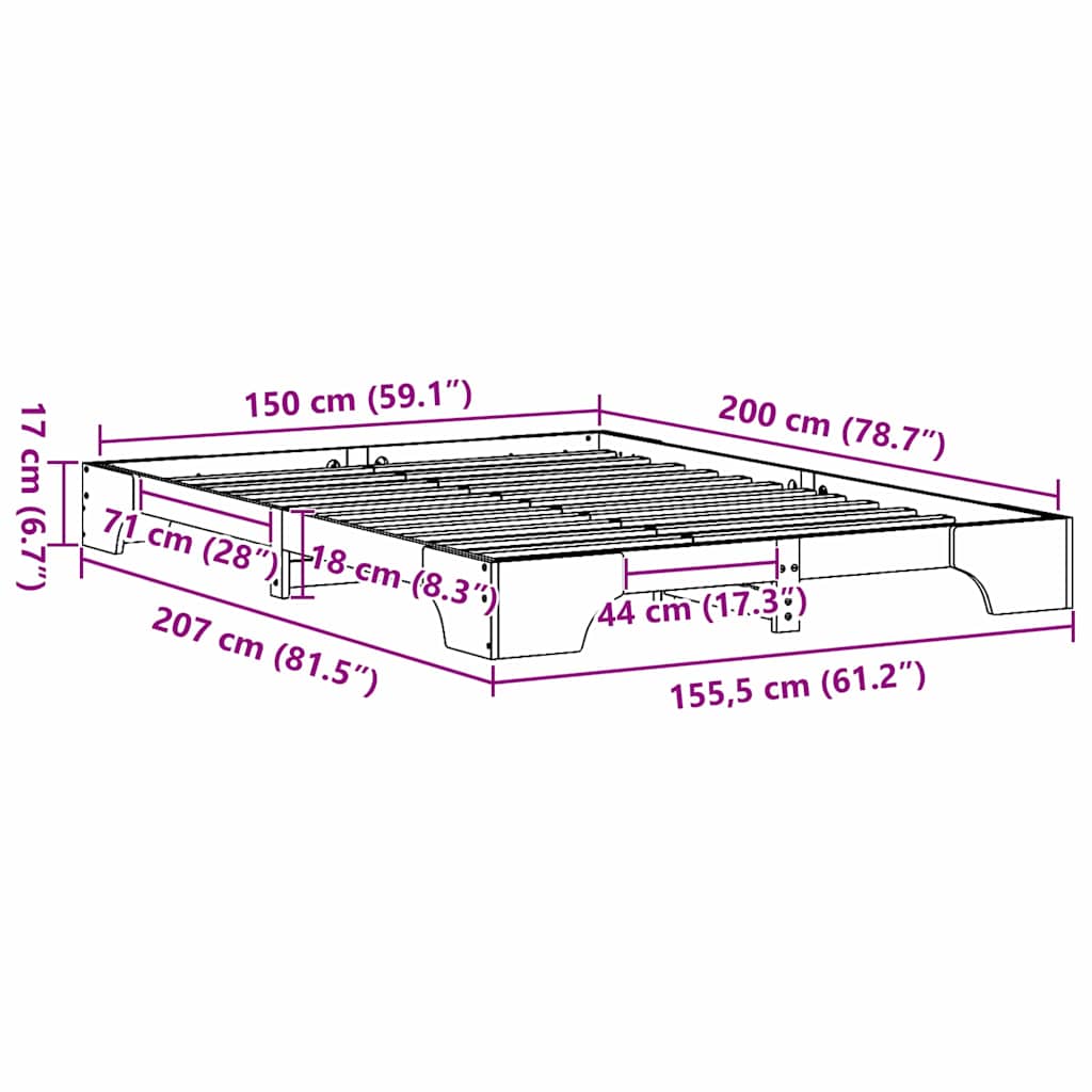 Sängram Vaxbrun 150 x 200 cm Massiv furu