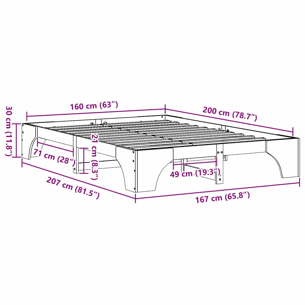 Sängram Vaxbrun 160 x 200 cm Massiv furu