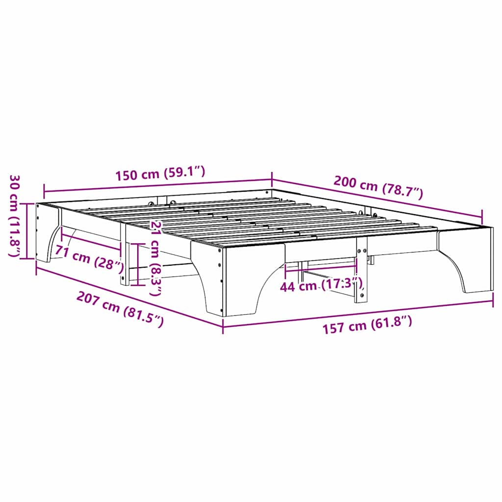 Sängram Vaxbrun 150 x 200 cm Massiv furu