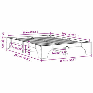 Sängram Vaxbrun 150 x 200 cm Massiv furu