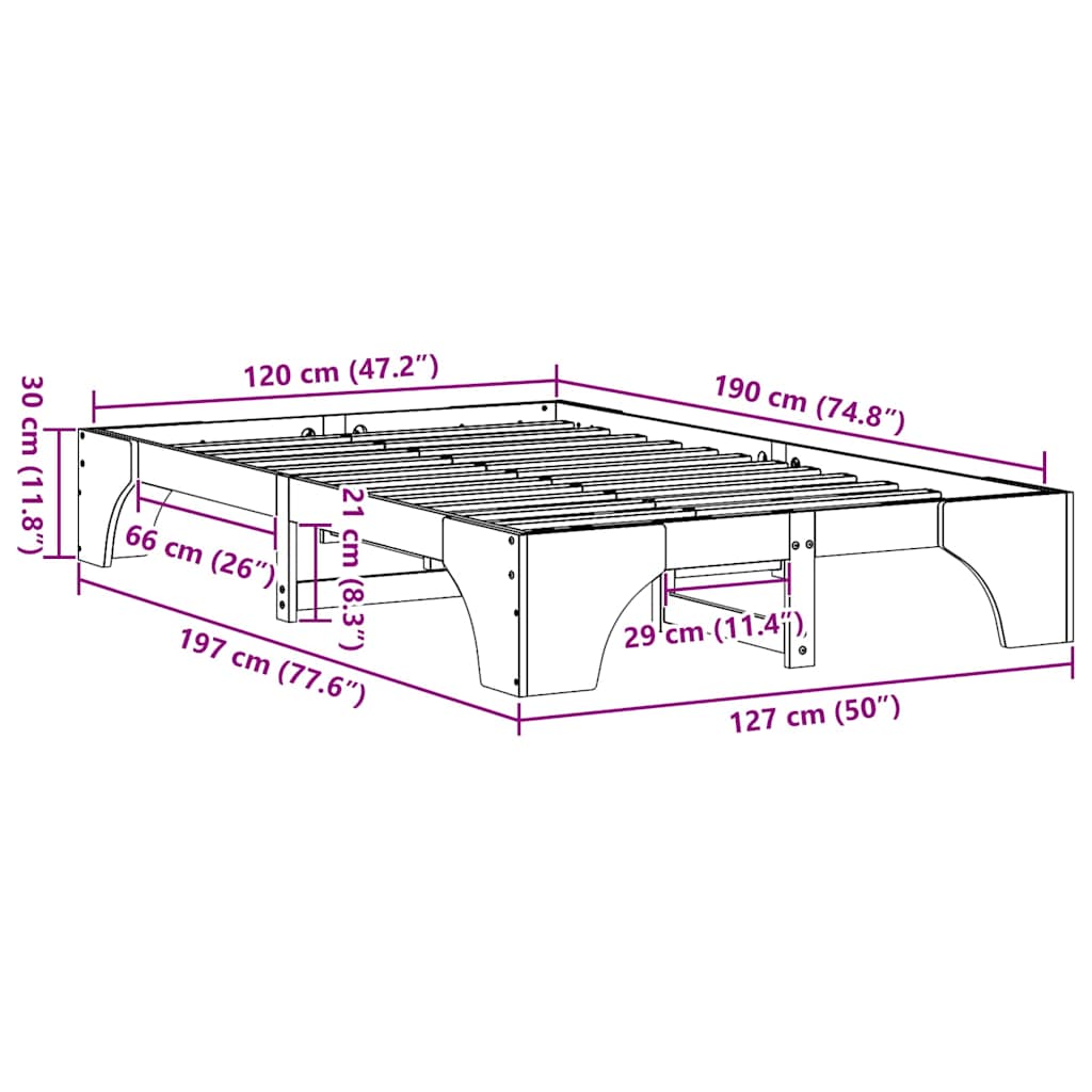 Sängram Vaxbrun 120 x 190 cm Massiv furu