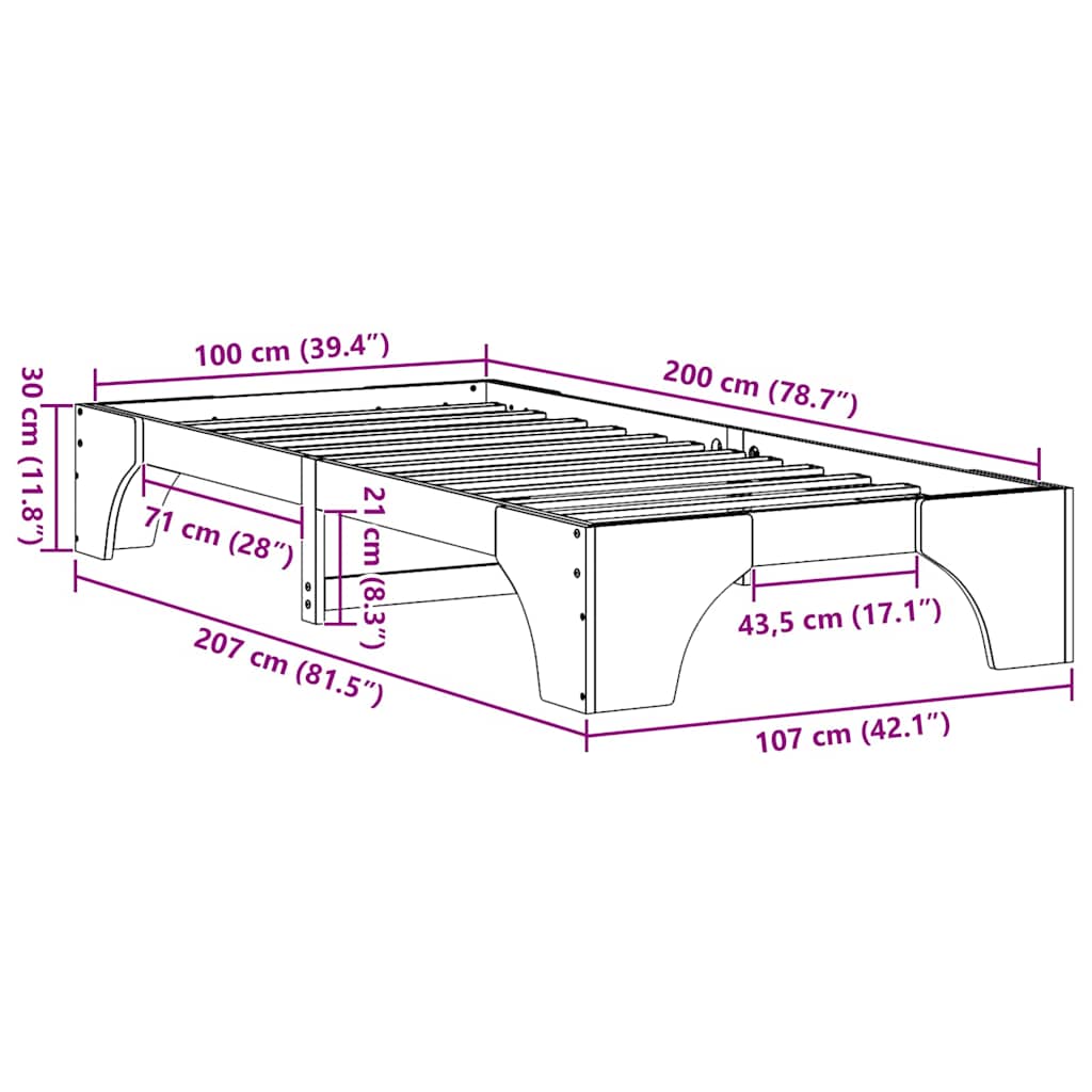 Sängram Vaxbrun 100 x 200 cm Massiv furu