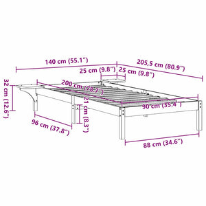 Sängram Vaxbrun 90 x 200 cm Massiv furu