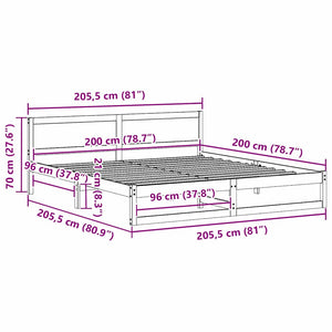Sängram med huvudgavel Vaxbrun 200 x 200 cm Massiv furu