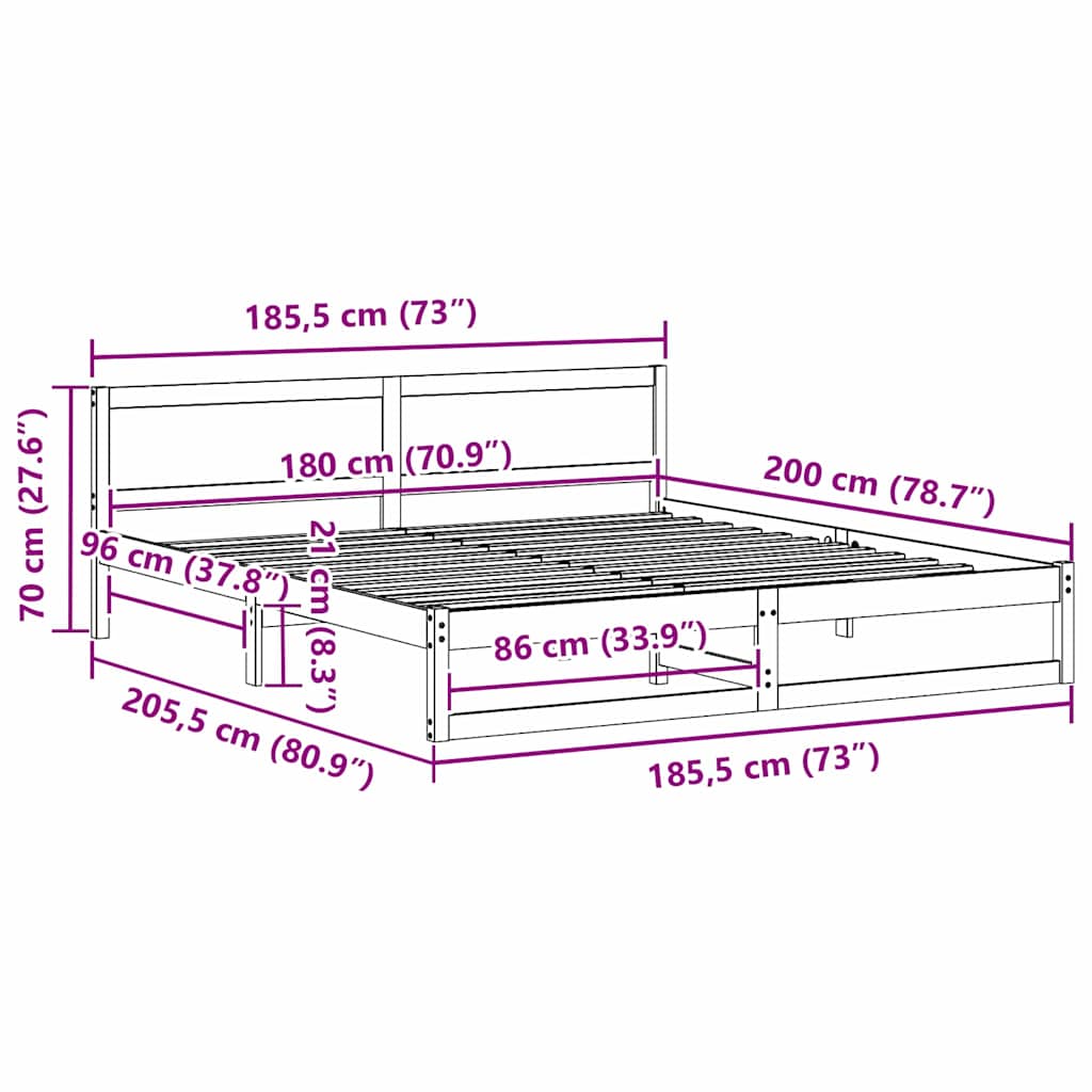 Sängram med huvudgavel Vaxbrun 180 x 200 cm Massiv furu
