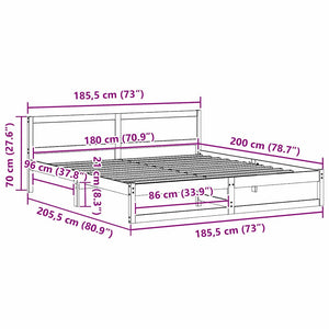 Sängram med huvudgavel Vaxbrun 180 x 200 cm Massiv furu
