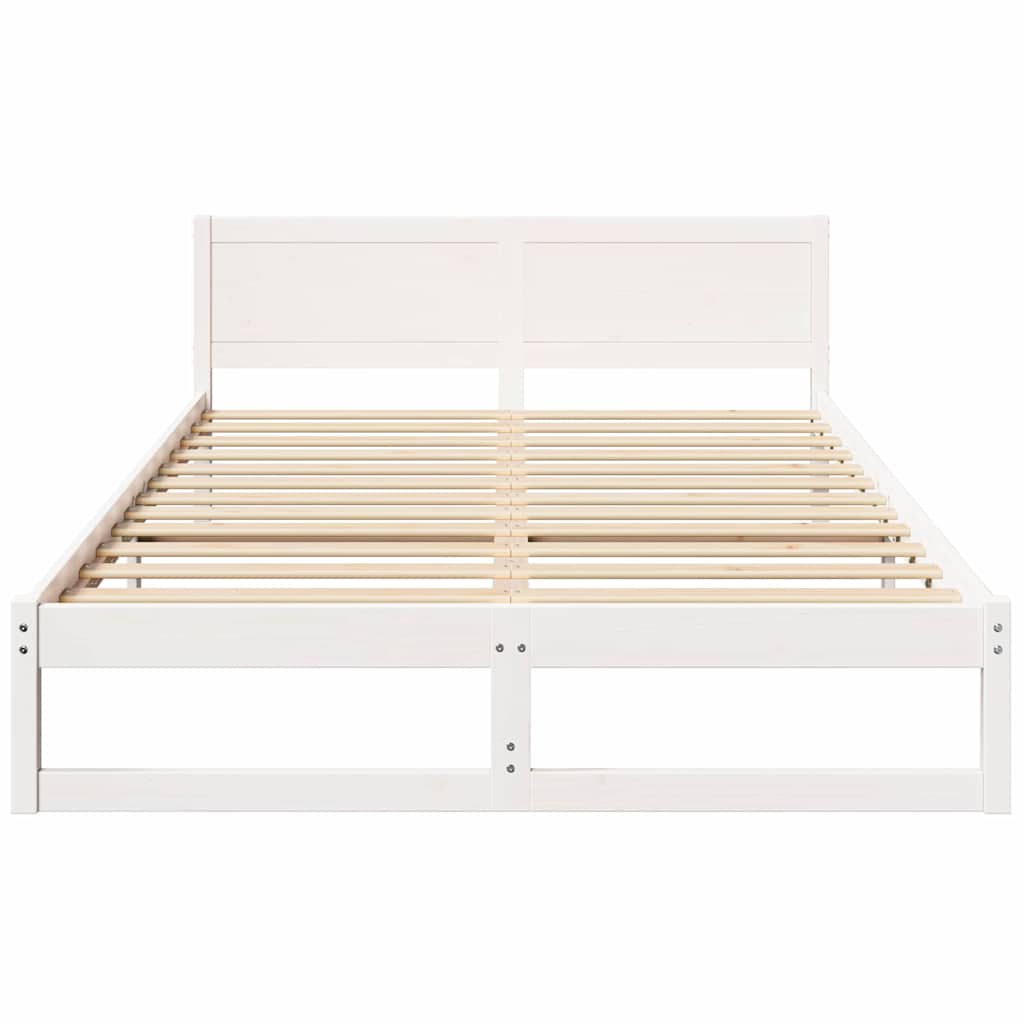 Sängram med huvudgavel Vit 160 x 200 cm Massiv furu