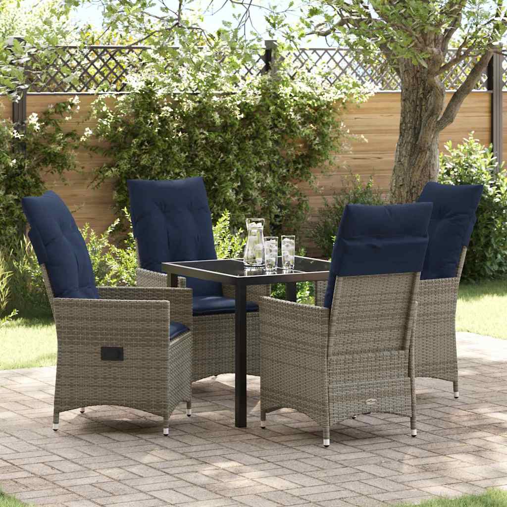 Bord- och stolset med kudde 5 pcs Grå PE Rattan