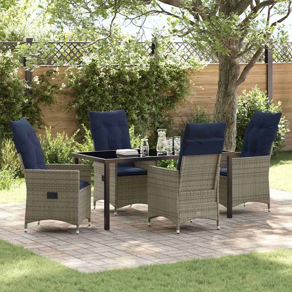 Bord- och stolset med kudde 5 pcs Grå PE Rattan