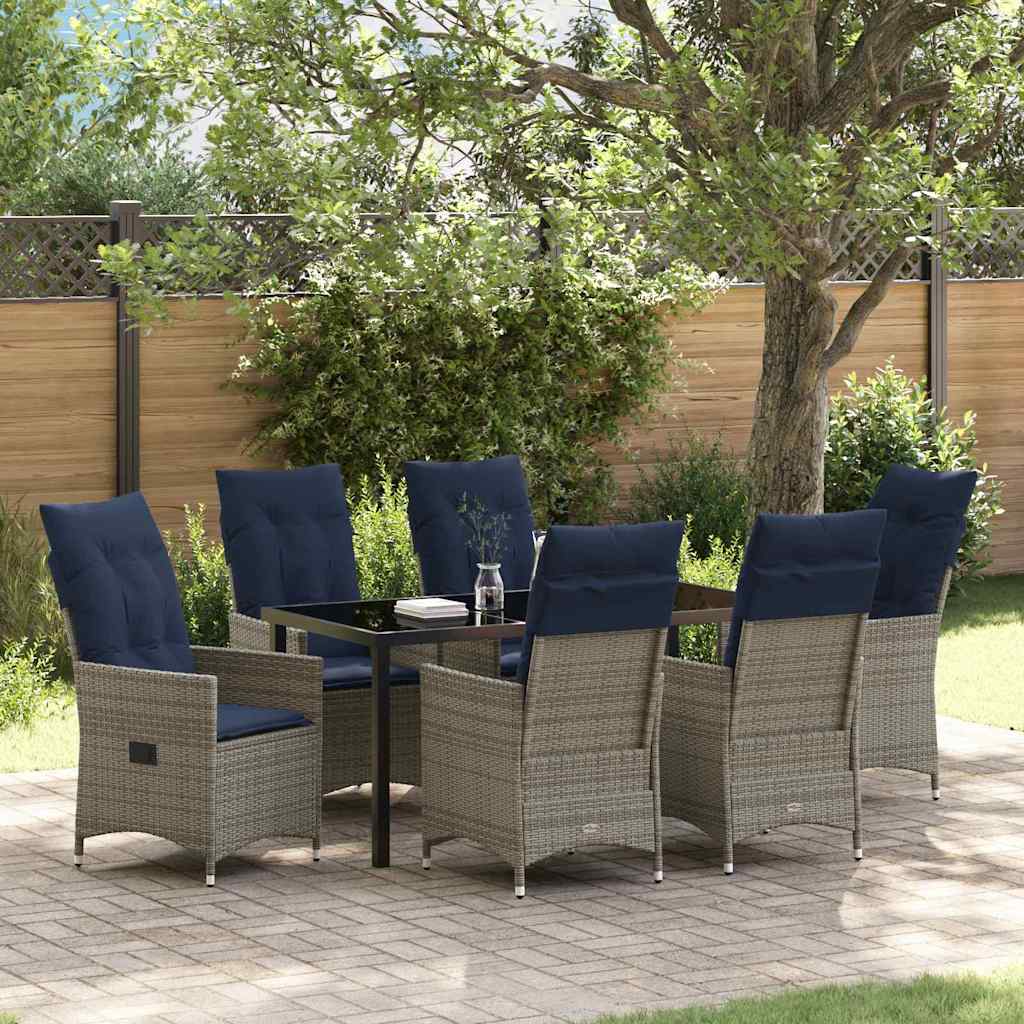 Bord- och stolset med kudde 7 pcs Grå PE Rattan