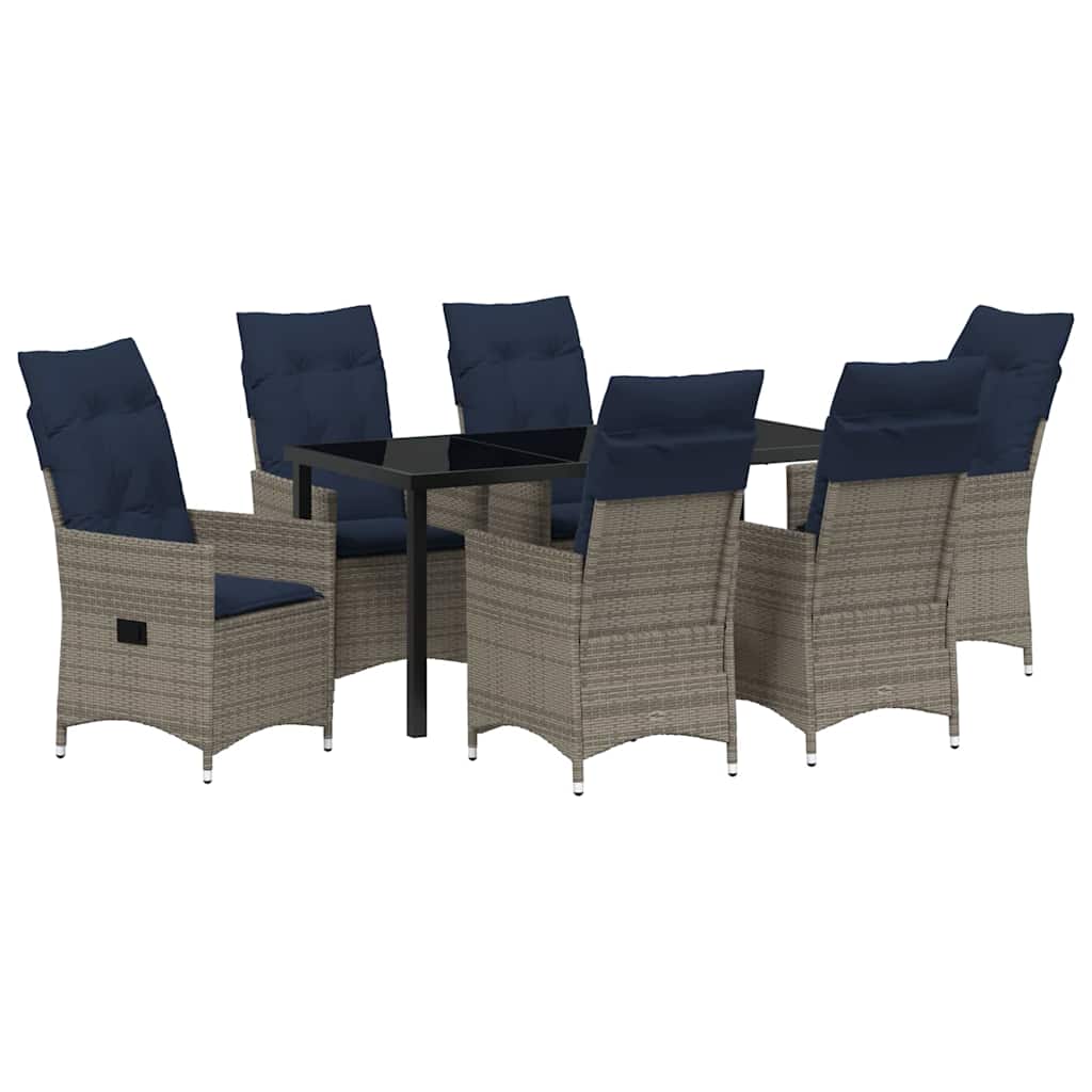 Bord- och stolset med kudde 7 pcs Grå PE Rattan