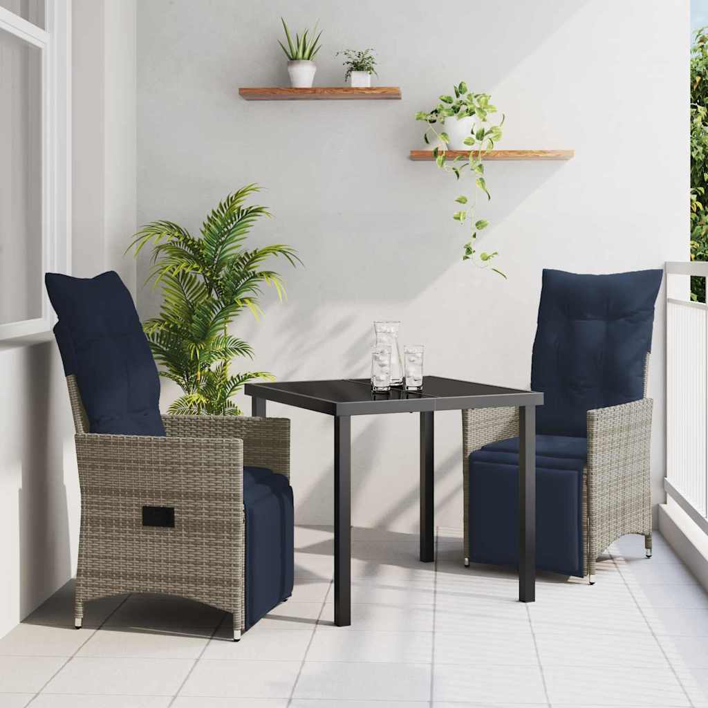 Bord- och stolset med kudde 3 pcs Grå PE Rattan