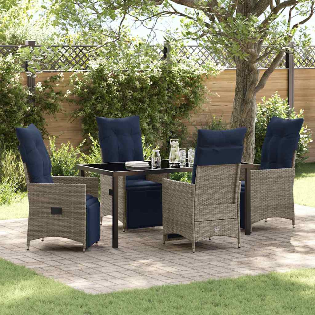 Bord- och stolset med kudde 5 pcs Grå PE Rattan