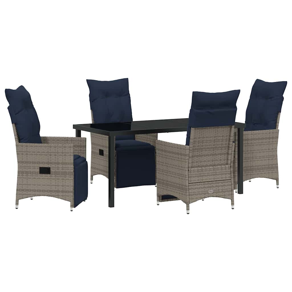 Bord- och stolset med kudde 5 pcs Grå PE Rattan