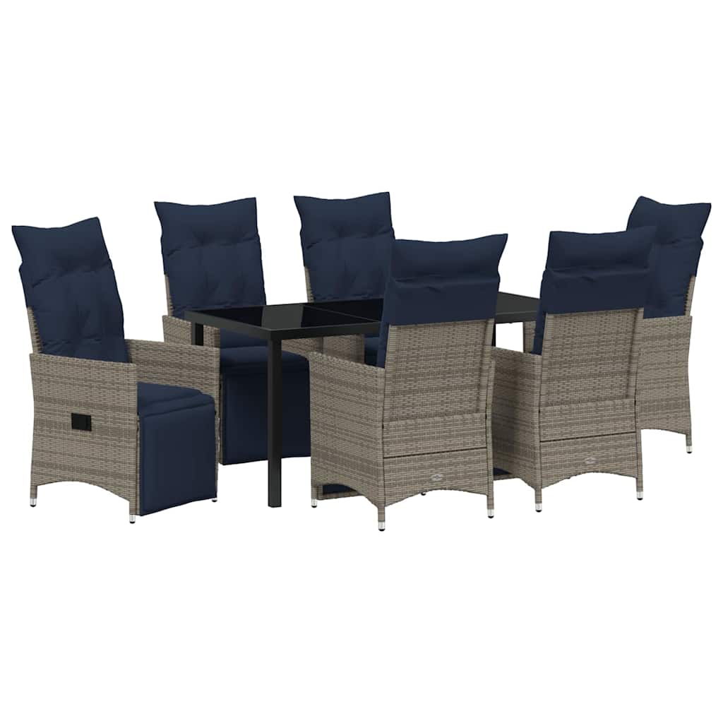 Bord- och stolset med kudde 7 pcs Grå PE Rattan