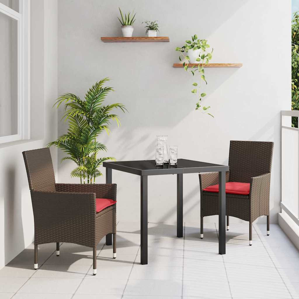 Bord- och stolset med kudde 3 pcs Brun PE Rattan