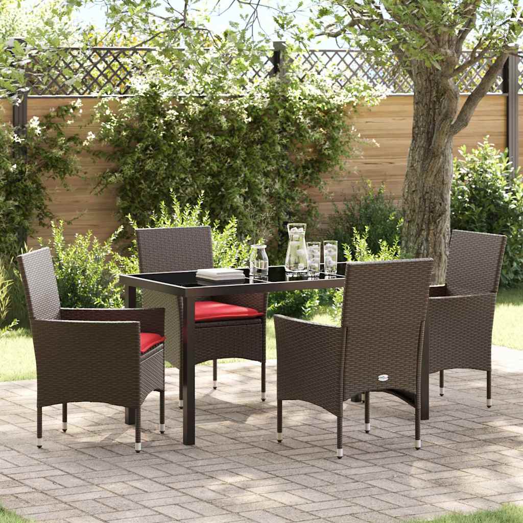 Bord- och stolset med kudde 5 pcs Brun PE Rattan
