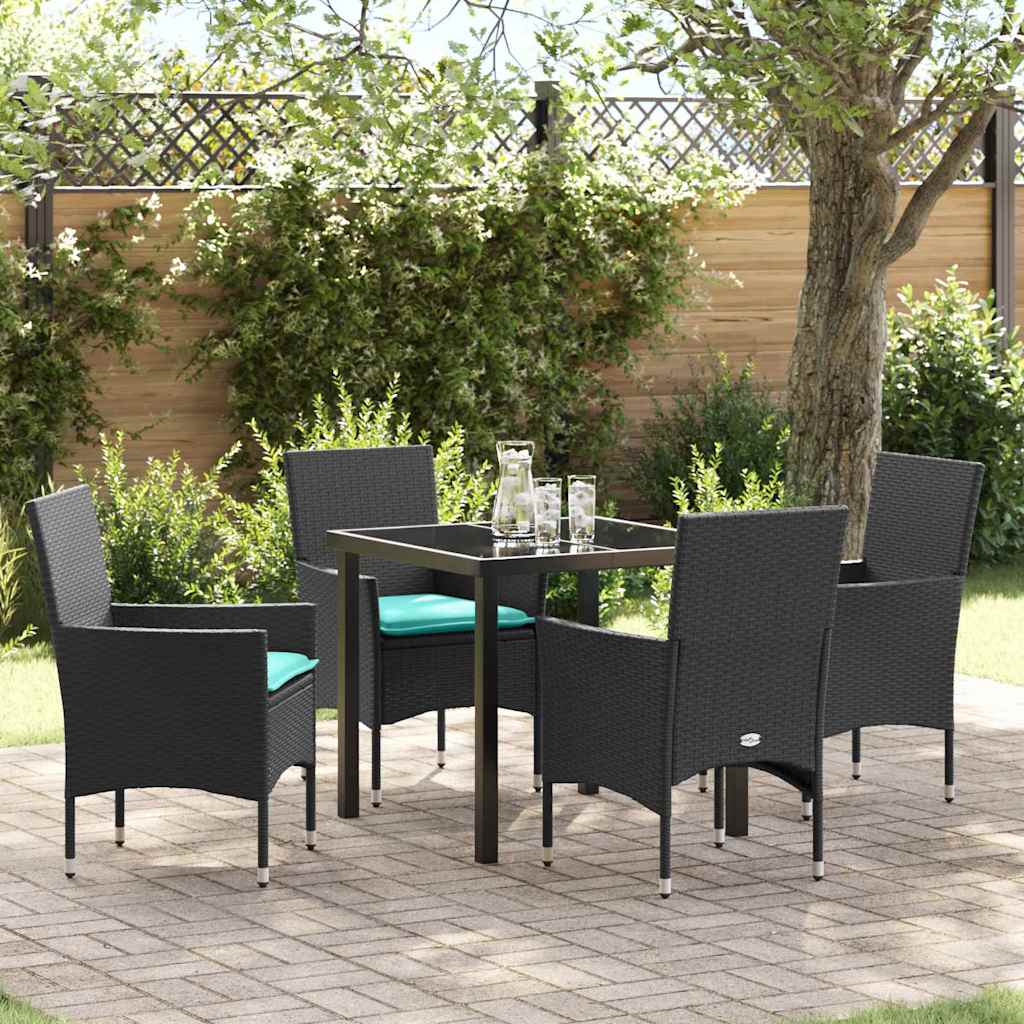 Bord- och stolset med kudde 5 pcs Svart PE Rattan