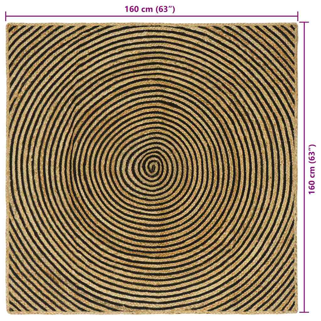 Matta Naturlig och svart 160 x 160 cm Jute