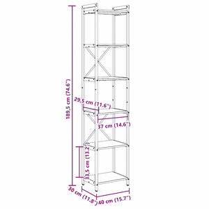 Hyllsystem Svart Ek 40 x 30 x 189,5 cm Konstruerat trä