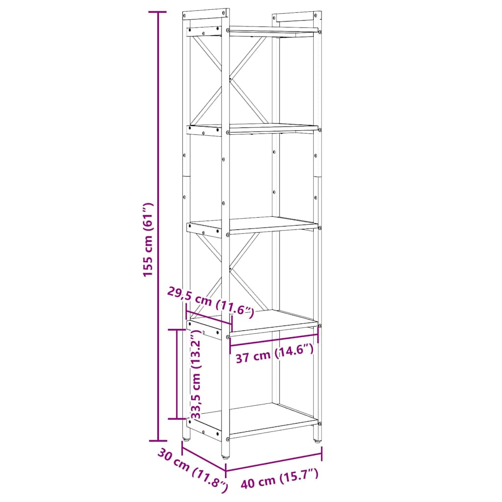 Hyllsystem Rökt ek 40 x 30 x 155 cm Konstruerat trä