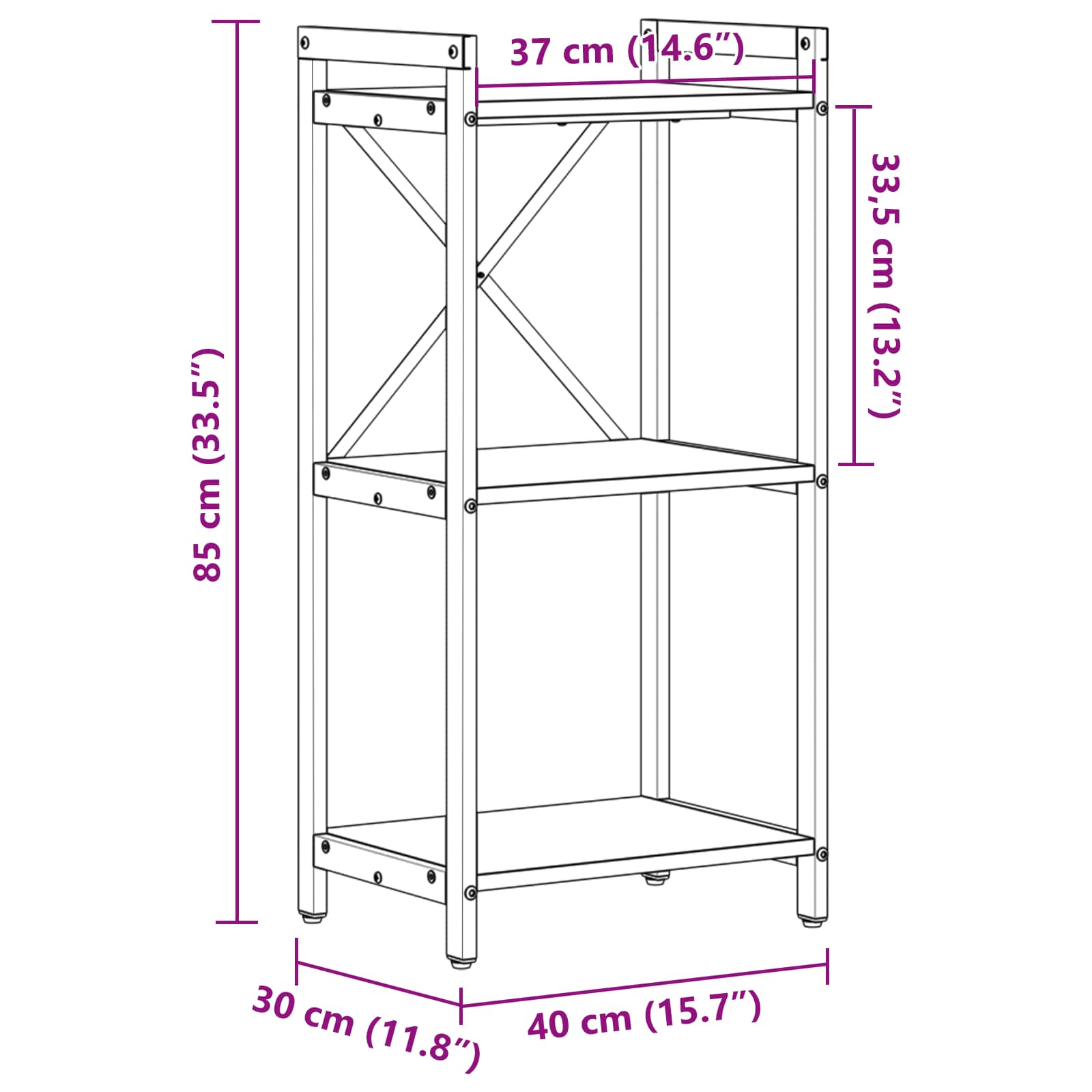 Hyllsystem Svart Ek 40 x 30 x 85 cm Konstruerat trä
