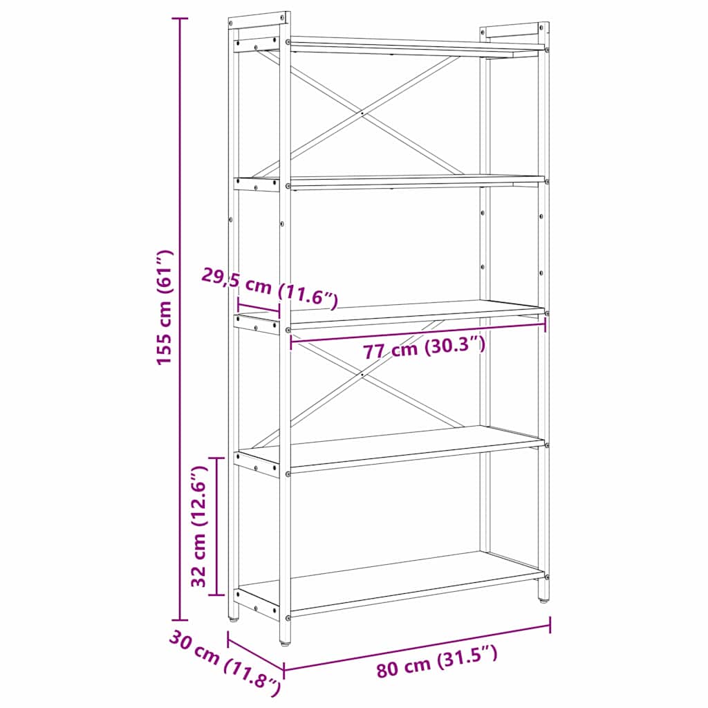 Hyllsystem Sonoma-ek 80 x 30 x 155 cm Konstruerat trä