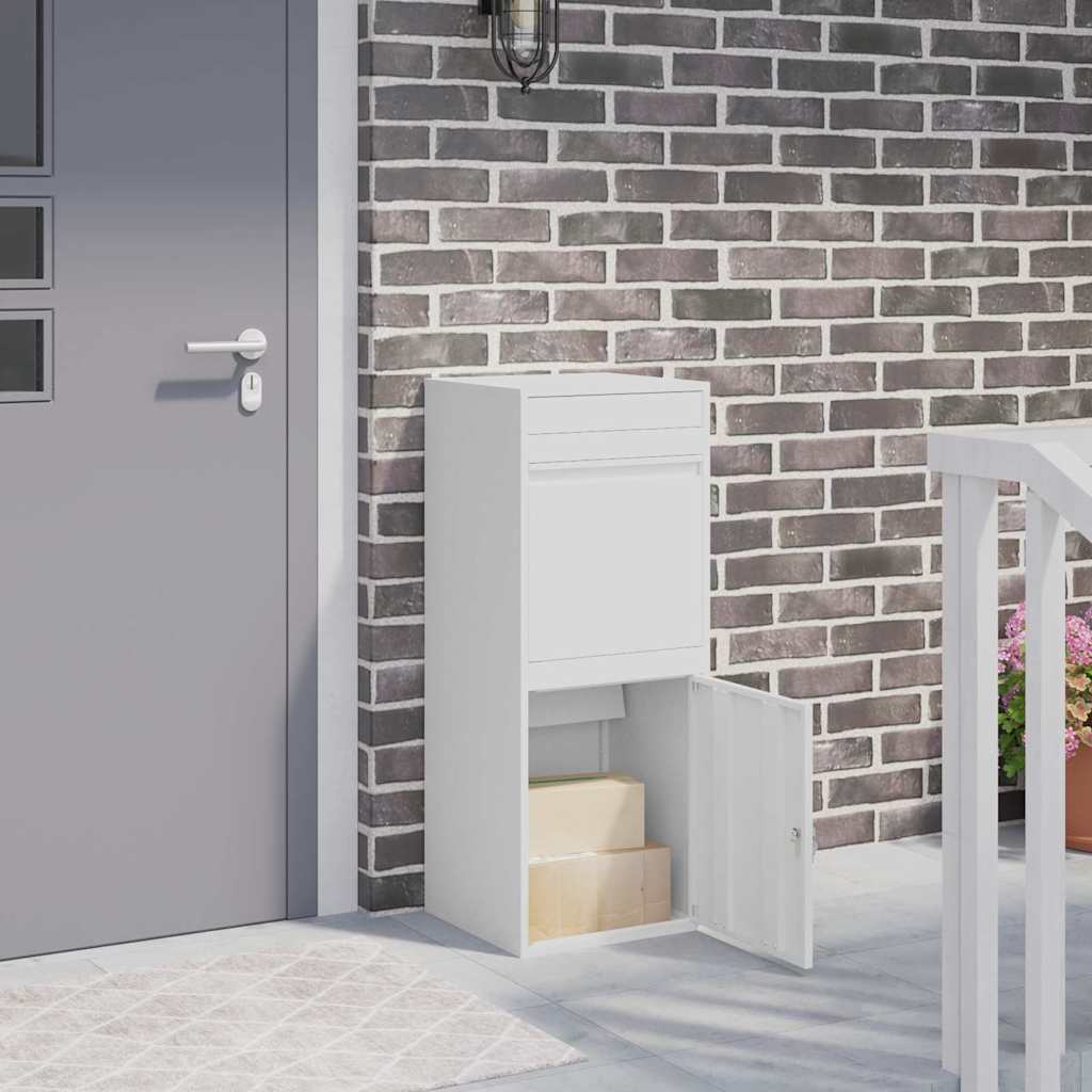 Paketbox med lagring med dörr med lås Vit 41 x 38 x 103 cm Stål