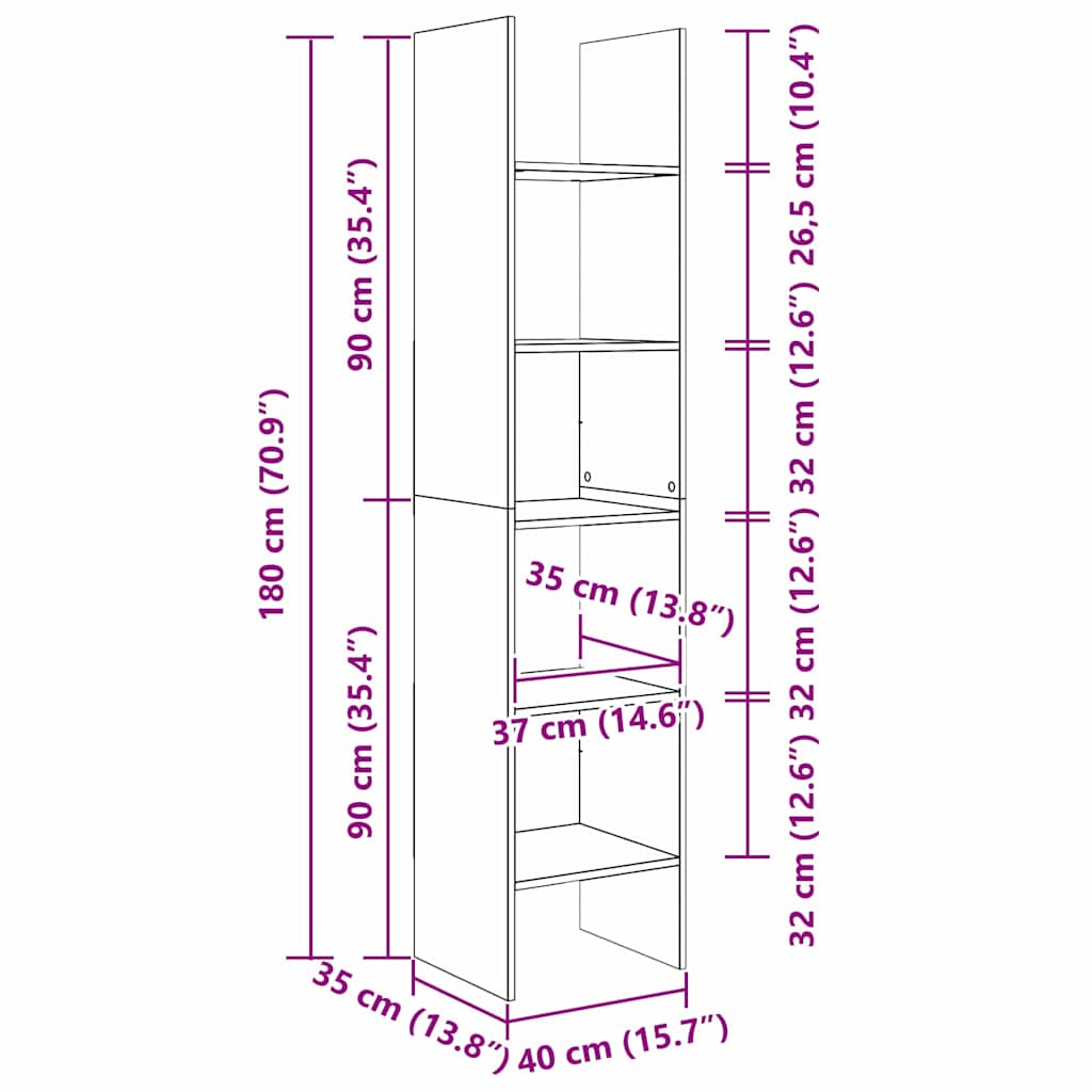 Bokskåp Svart Ek 40 x 35 x 180 cm Konstruerat trä