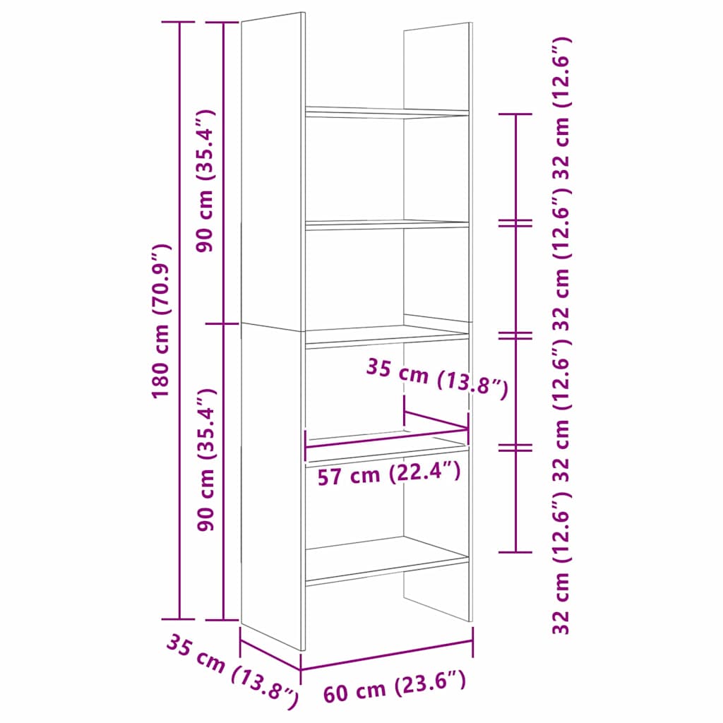 Bokskåp Svart Ek 60 x 35 x 180 cm Konstruerat trä