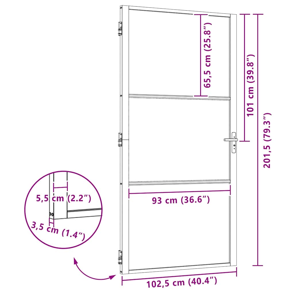 Glasdörr Fiskfjäll Svart 76 x 3.5 x 201.5 cm Aluminium