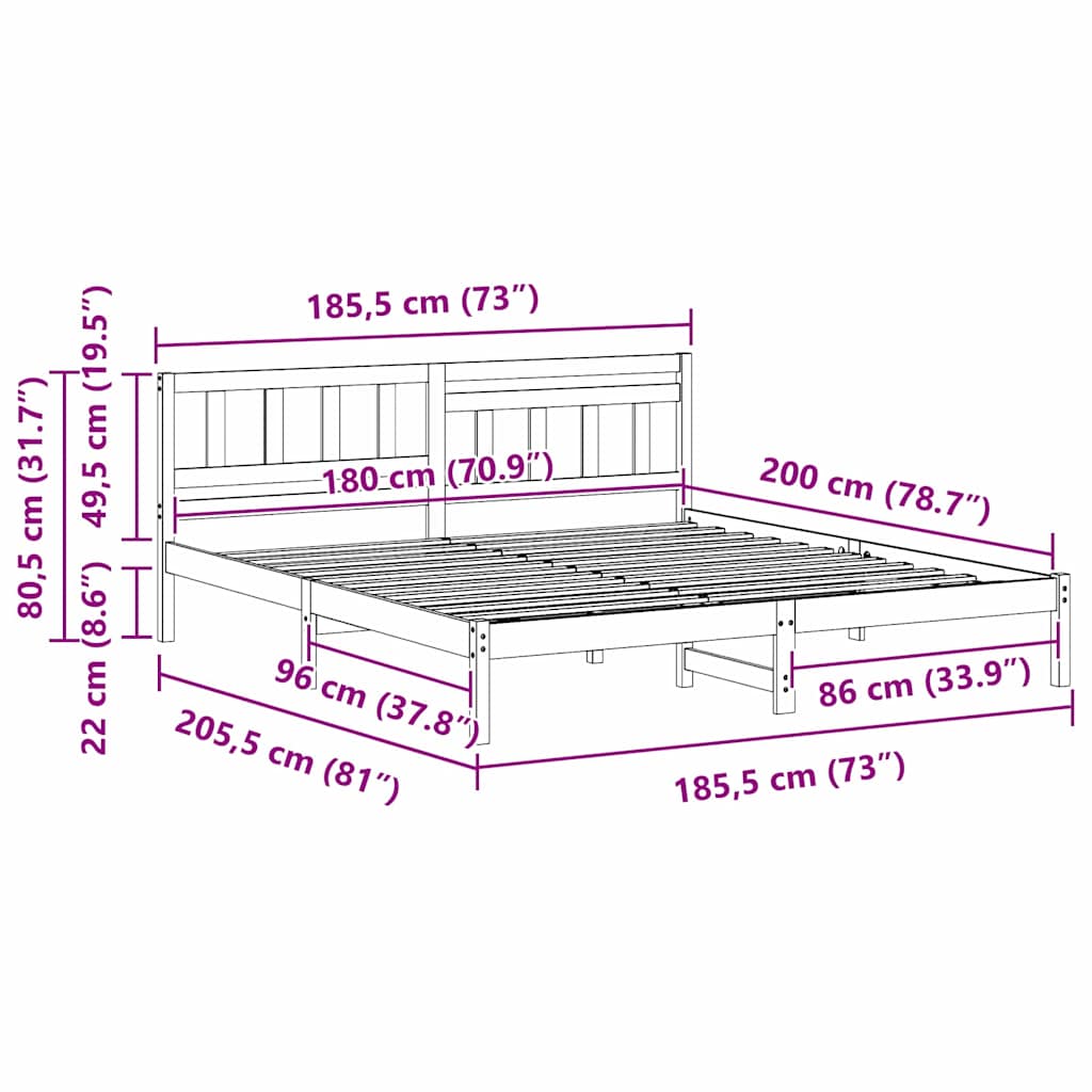 Sängram med huvudgavel Vit 180 x 200 cm Massiv furu