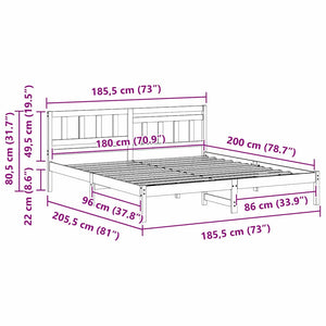 Sängram med huvudgavel Vit 180 x 200 cm Massiv furu