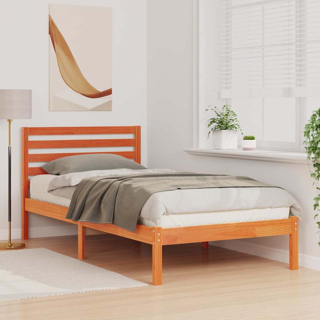 Sängram med huvudgavel Vaxbrun 75 x 190 cm Massiv furu