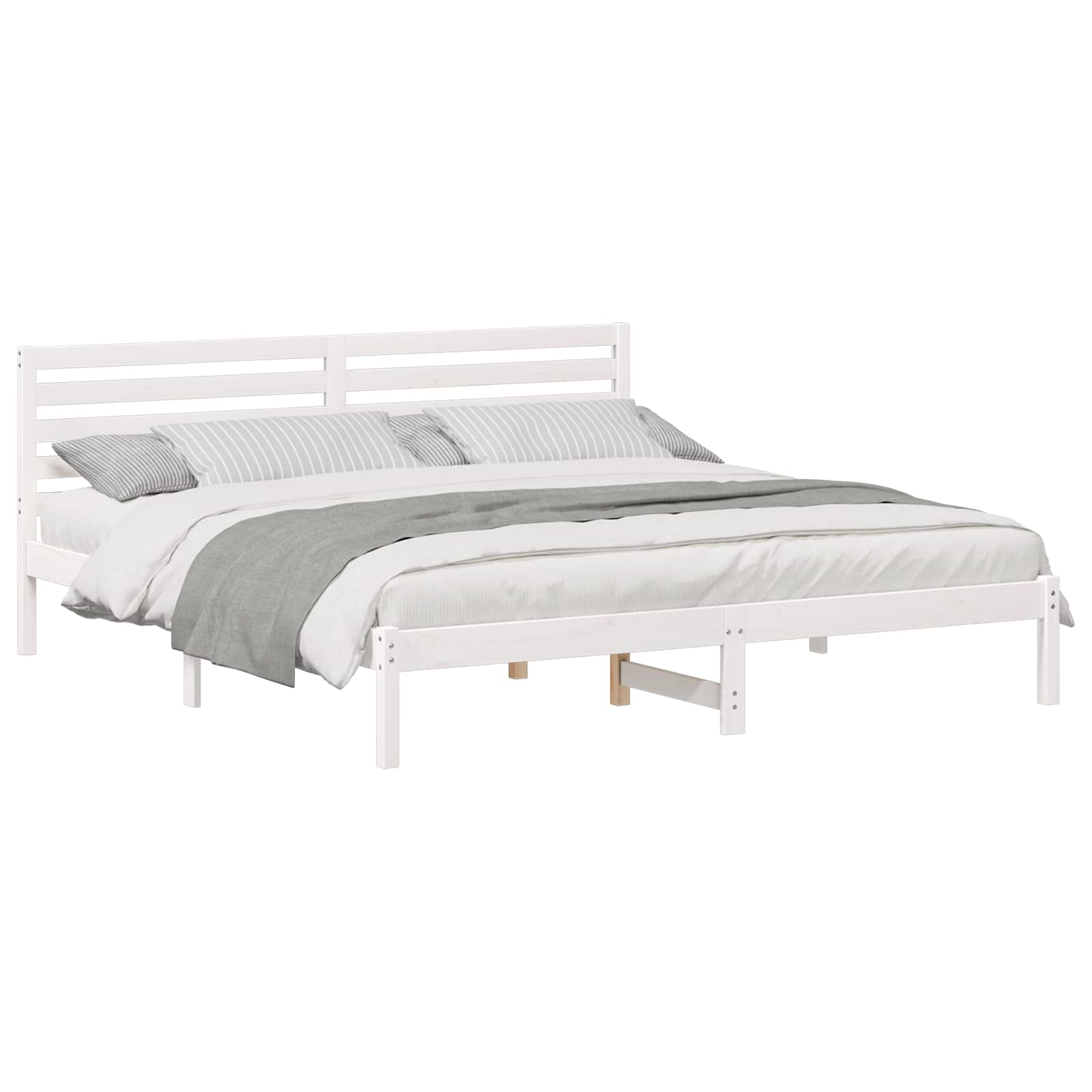 Sängram med huvudgavel Vit 200 x 200 cm Massiv furu