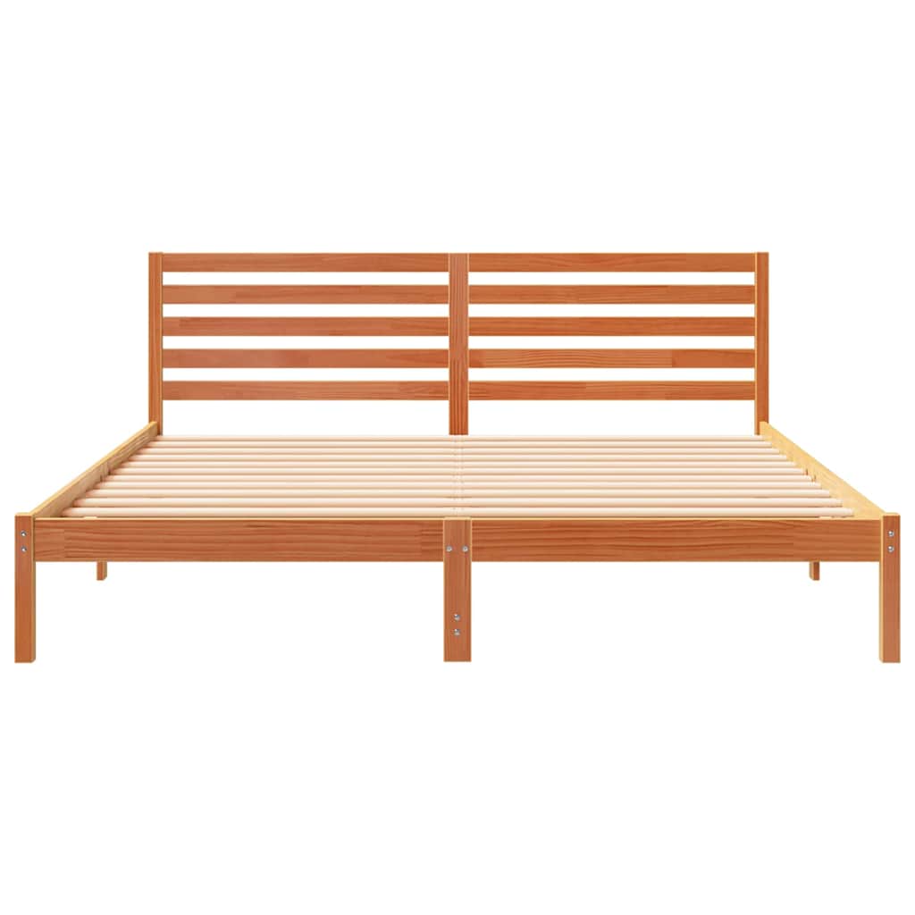 Sängram med huvudgavel Vaxbrun 180 x 200 cm Massiv furu