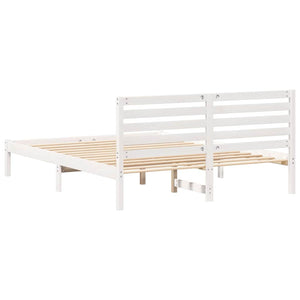 Sängram med huvudgavel Vit 160 x 200 cm Massiv furu
