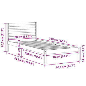 Sängram med huvudgavel Vaxbrun 80 x 210 cm Massiv furu