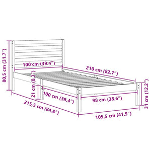 Sängram med huvudgavel Vaxbrun 100 x 210 cm Massiv furu