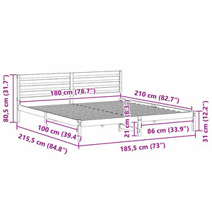 Sängram med huvudgavel Brun 180 x 210 cm Massiv furu