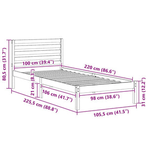 Sängram med huvudgavel Vit 100 x 220 cm Massiv furu