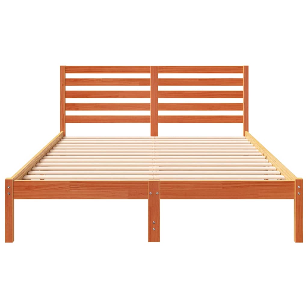 Sängram med huvudgavel Vaxbrun 140 x 220 cm Massiv furu