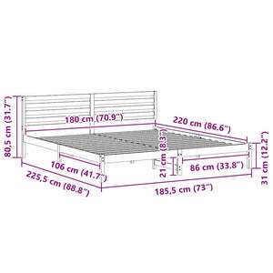 Sängram med huvudgavel Brun 180 x 220 cm Massiv furu
